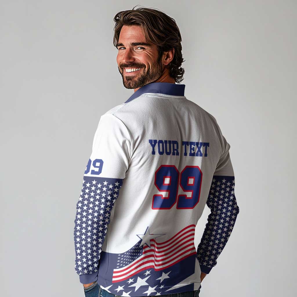 USA Ice Hockey Custom Long Sleeve Polo Shirt Flag Sporty Style