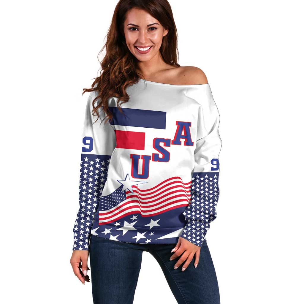 USA Ice Hockey Custom Off Shoulder Sweater Flag Sporty Style