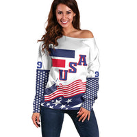 USA Ice Hockey Custom Off Shoulder Sweater Flag Sporty Style