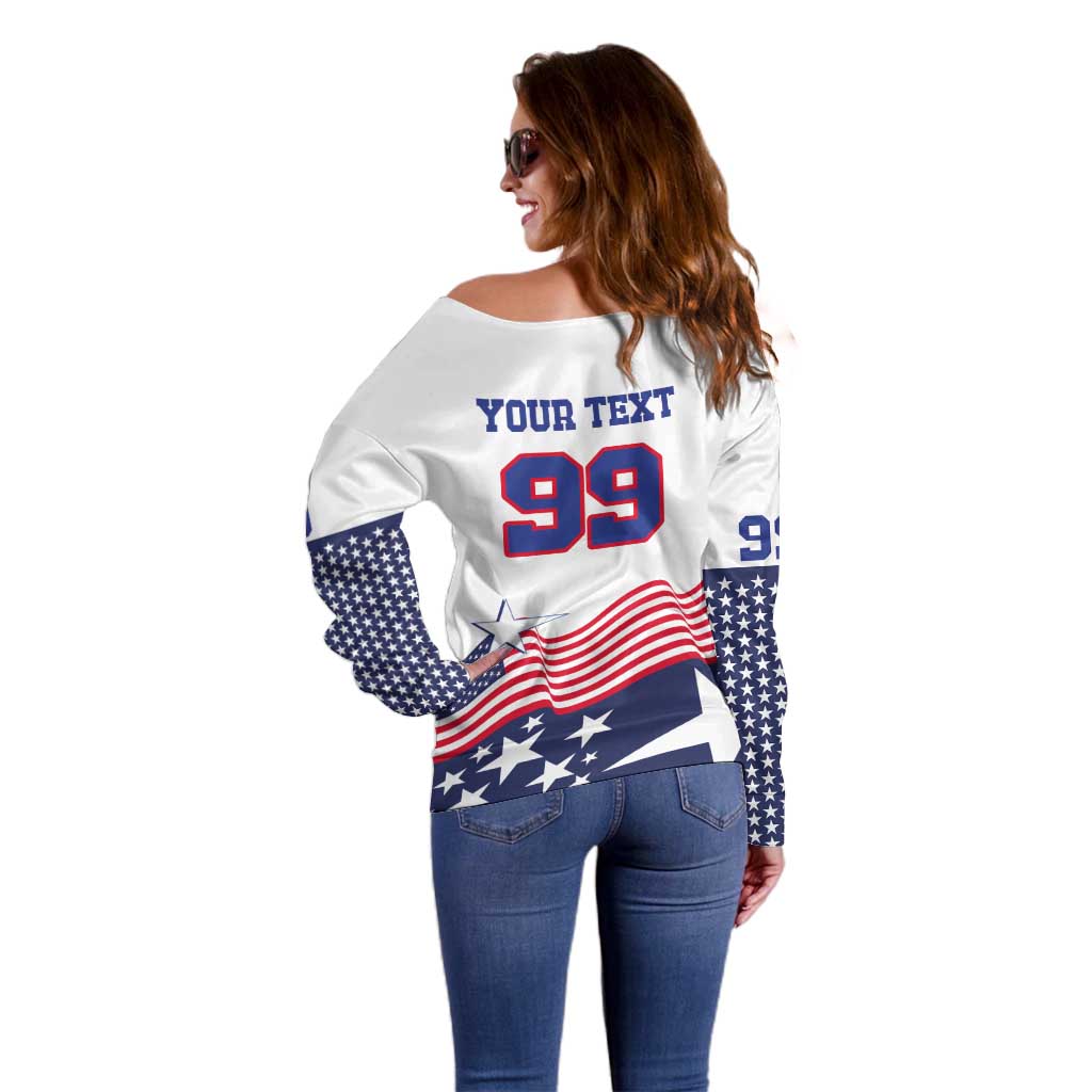 USA Ice Hockey Custom Off Shoulder Sweater Flag Sporty Style