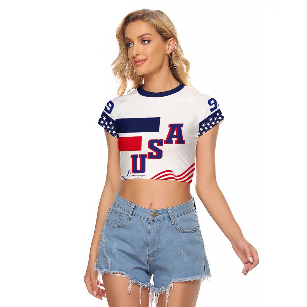 USA Ice Hockey Custom Raglan Cropped T Shirt Flag Sporty Style