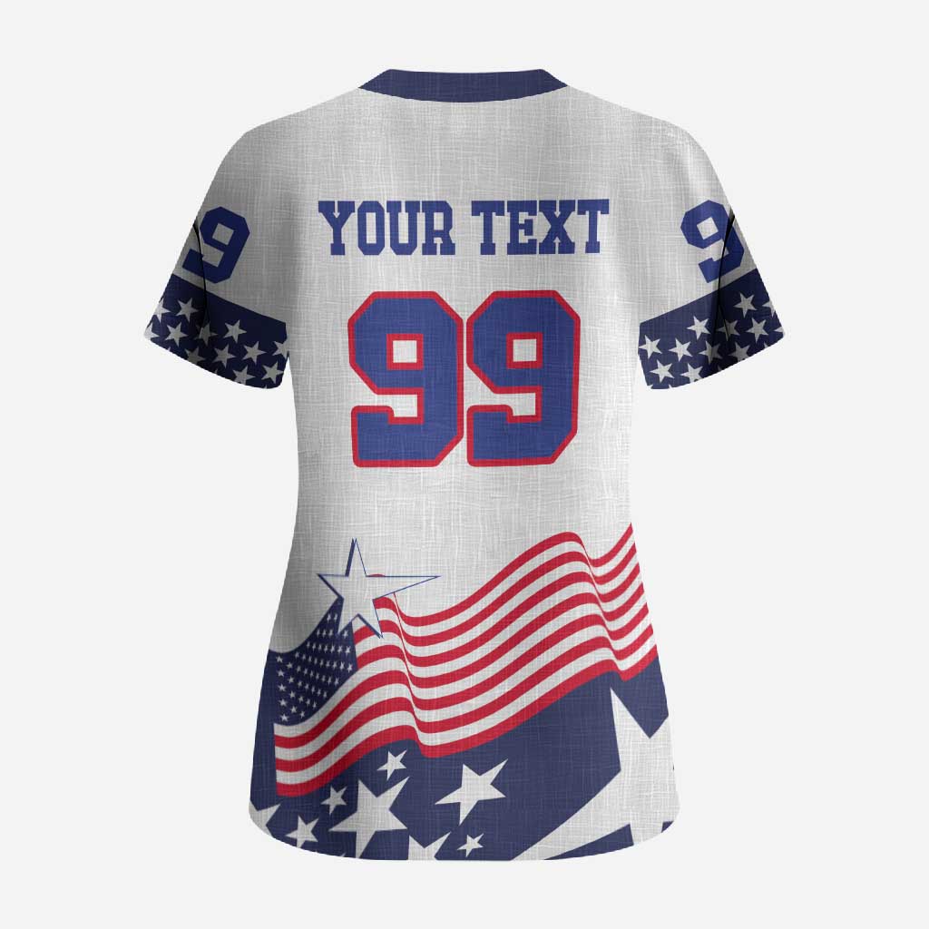 USA Ice Hockey Custom Scrub Top Flag Sporty Style