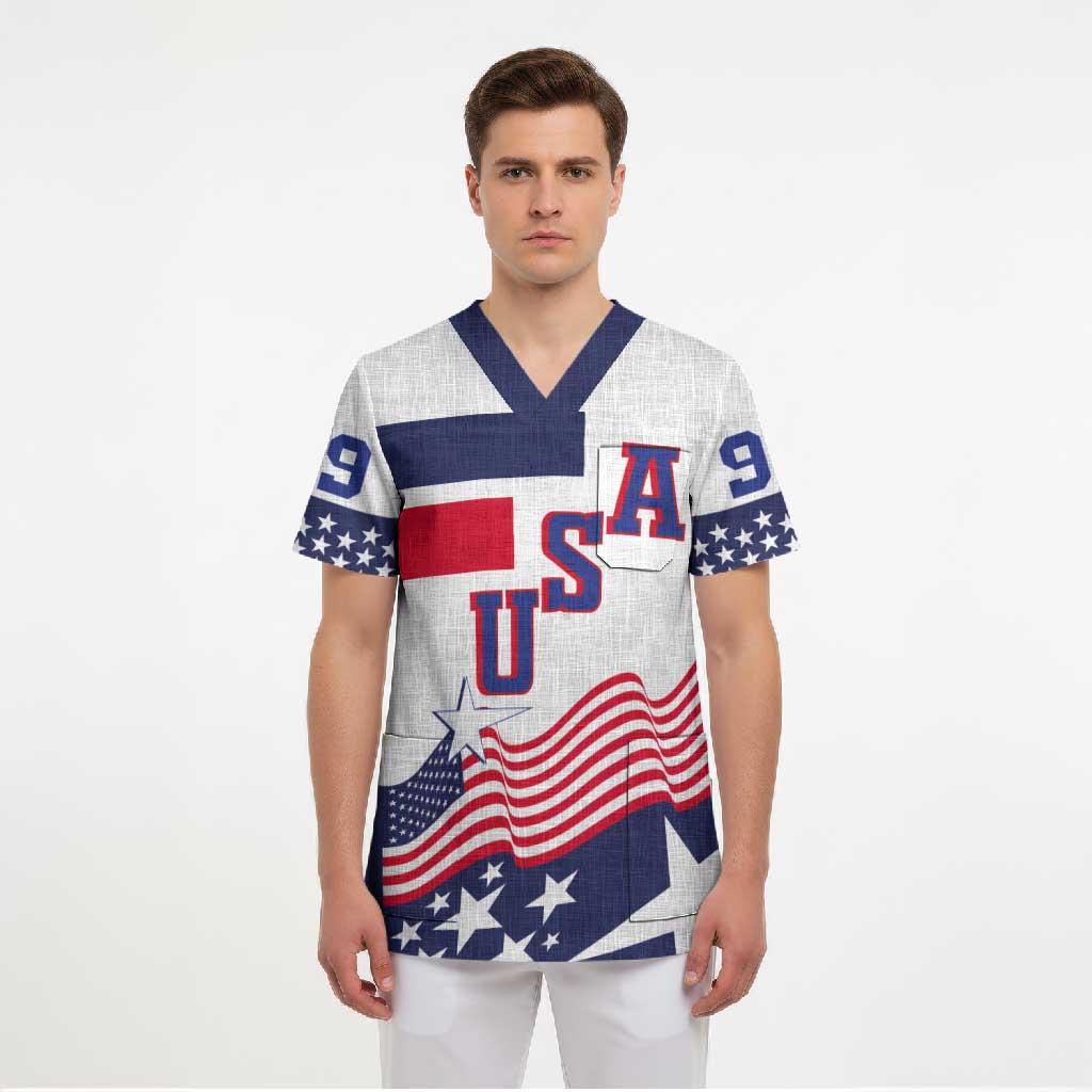 USA Ice Hockey Custom Scrub Top Flag Sporty Style