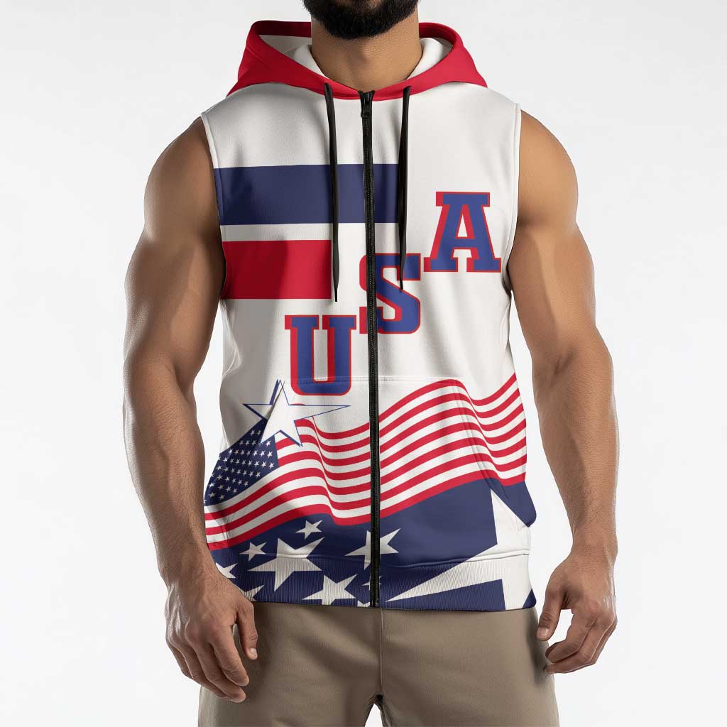 USA Ice Hockey Custom Sleeveless Zip Hoodie Flag Sporty Style