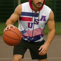USA Ice Hockey Custom Sleeveless Zip Hoodie Flag Sporty Style