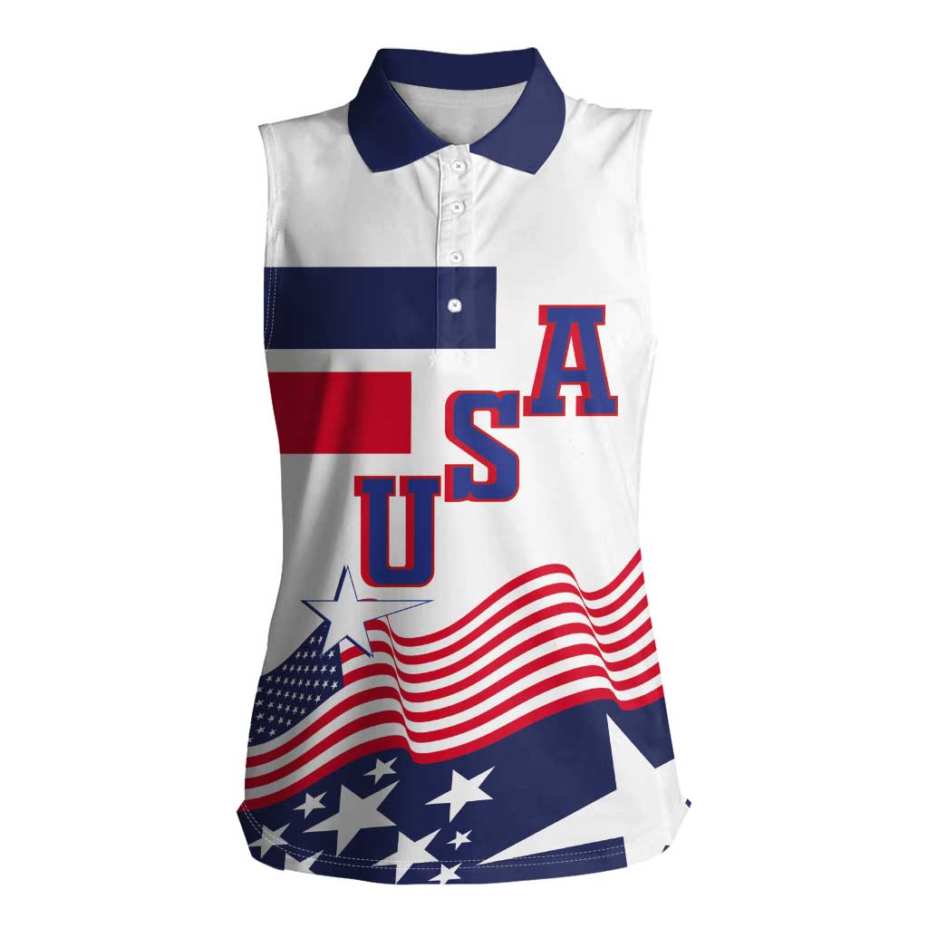USA Ice Hockey Custom Women Sleeveless Polo Shirt Flag Sporty Style