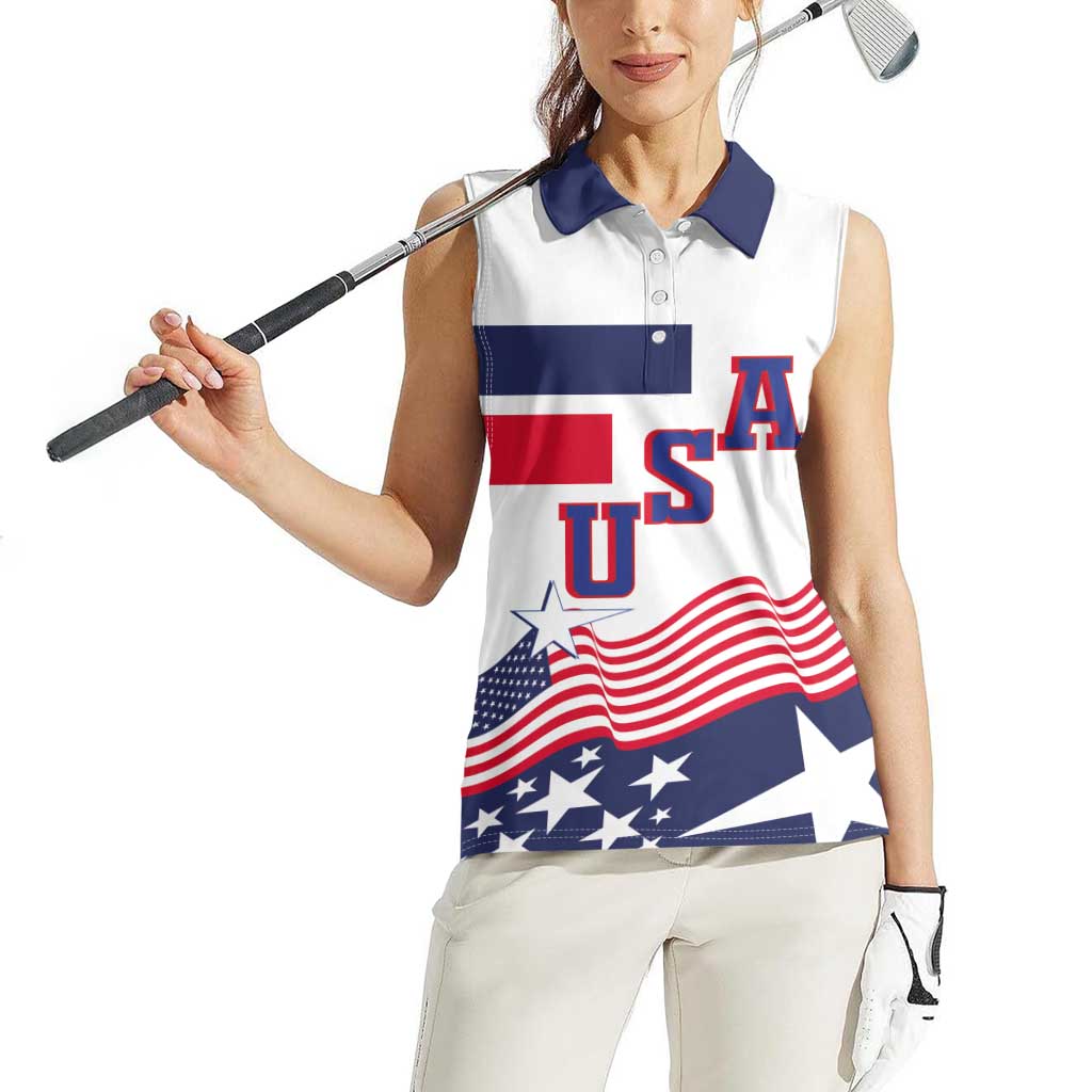 USA Ice Hockey Custom Women Sleeveless Polo Shirt Flag Sporty Style