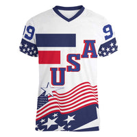 USA Ice Hockey Custom Women V-Neck T-Shirt Flag Sporty Style