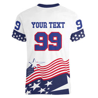 USA Ice Hockey Custom Women V-Neck T-Shirt Flag Sporty Style