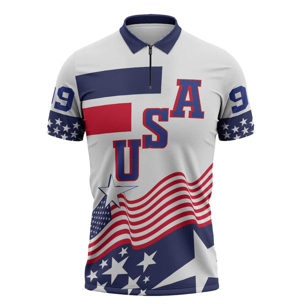 USA Ice Hockey Custom Zipper Polo Shirt Flag Sporty Style
