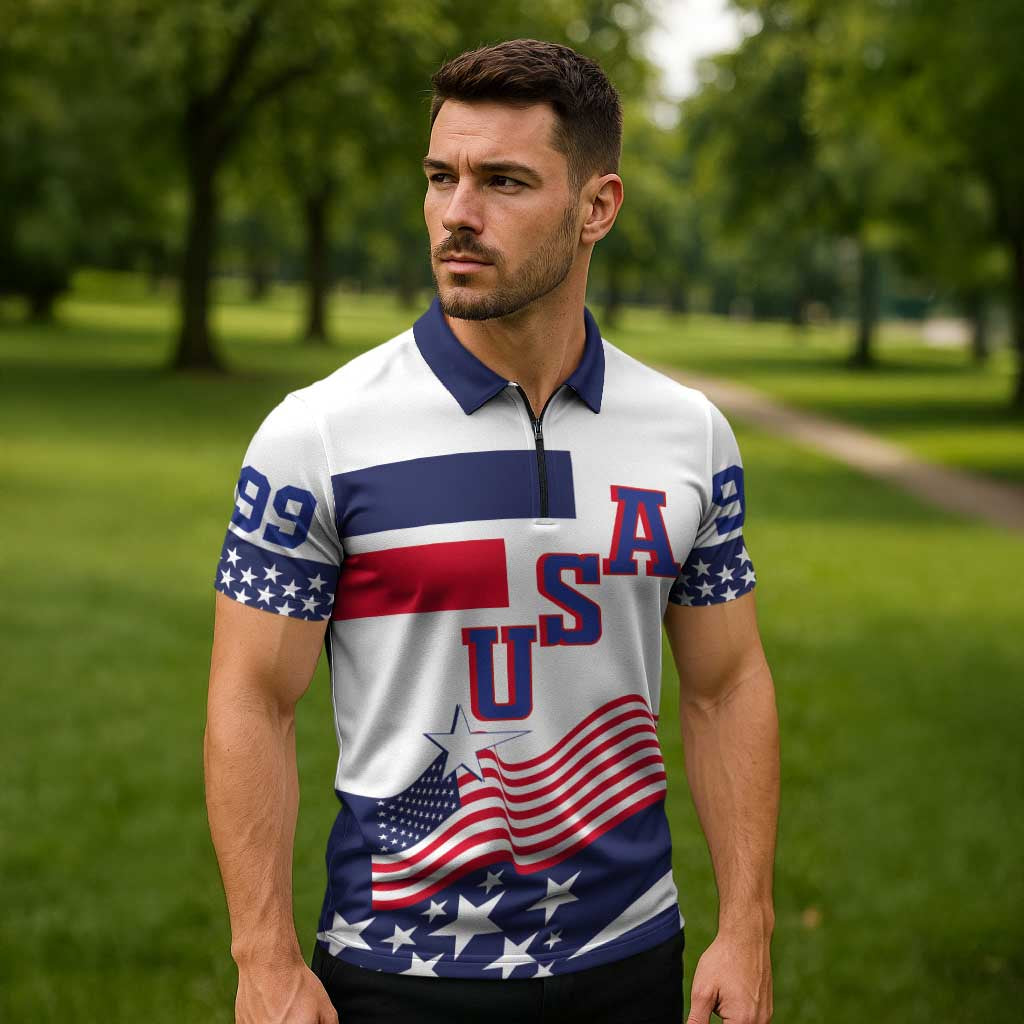 USA Ice Hockey Custom Zipper Polo Shirt Flag Sporty Style