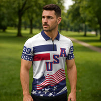 USA Ice Hockey Custom Zipper Polo Shirt Flag Sporty Style