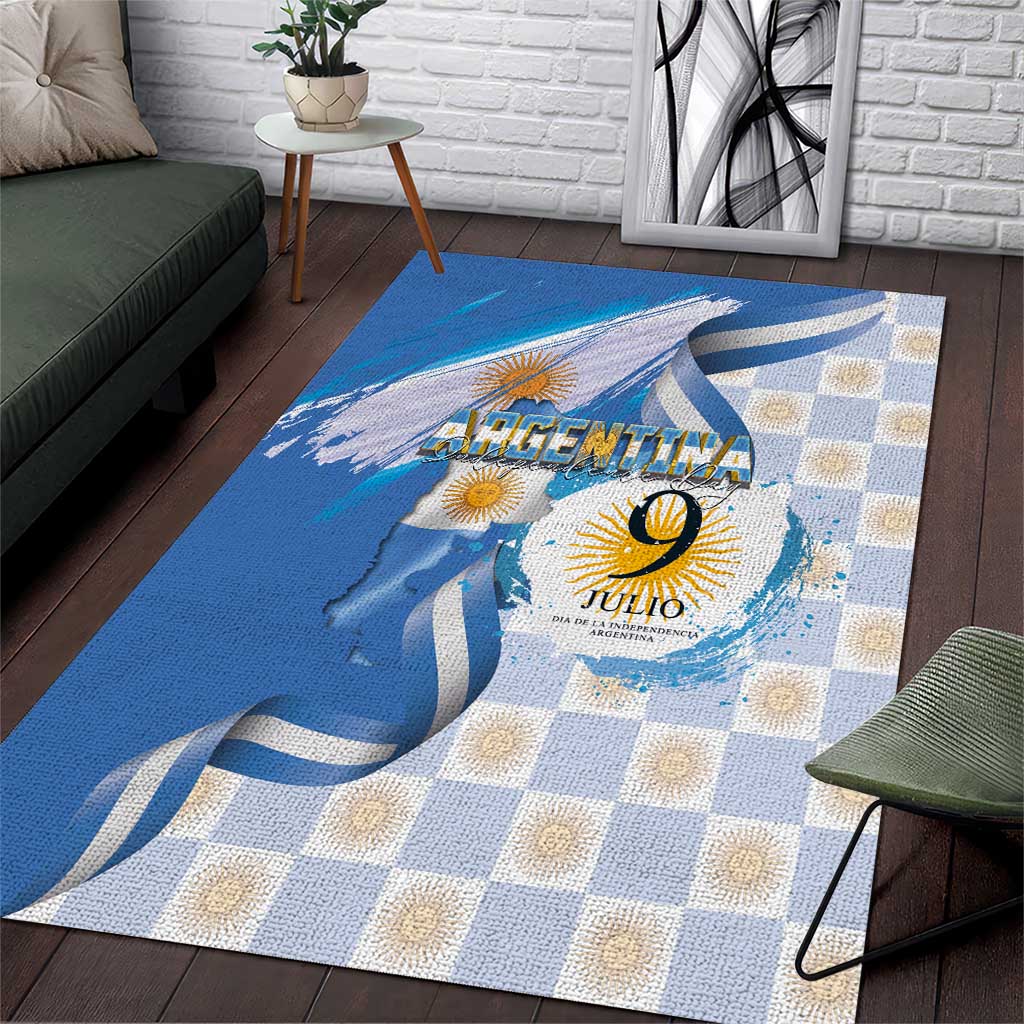 Argentina Independence Day Area Rug - Día de la Independencia Brush and Grunge Style