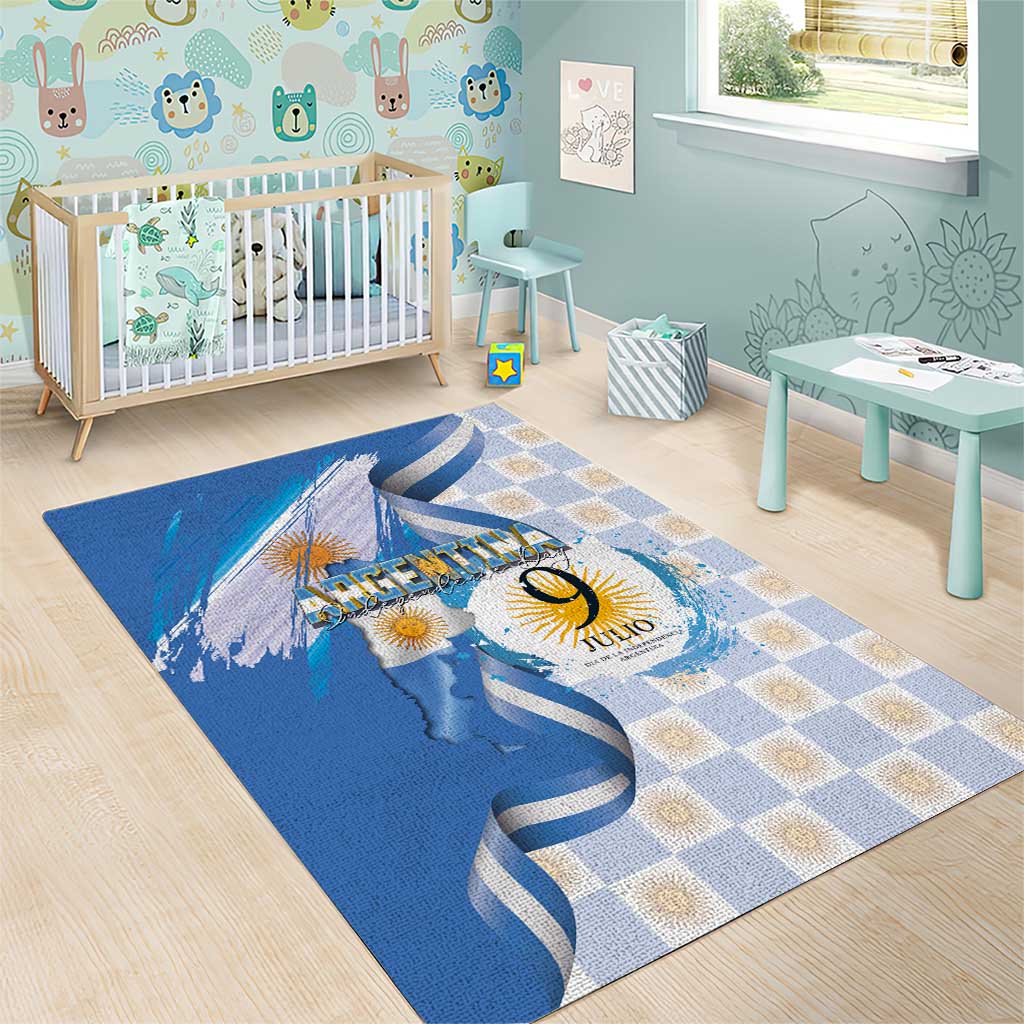 Argentina Independence Day Area Rug - Día de la Independencia Brush and Grunge Style