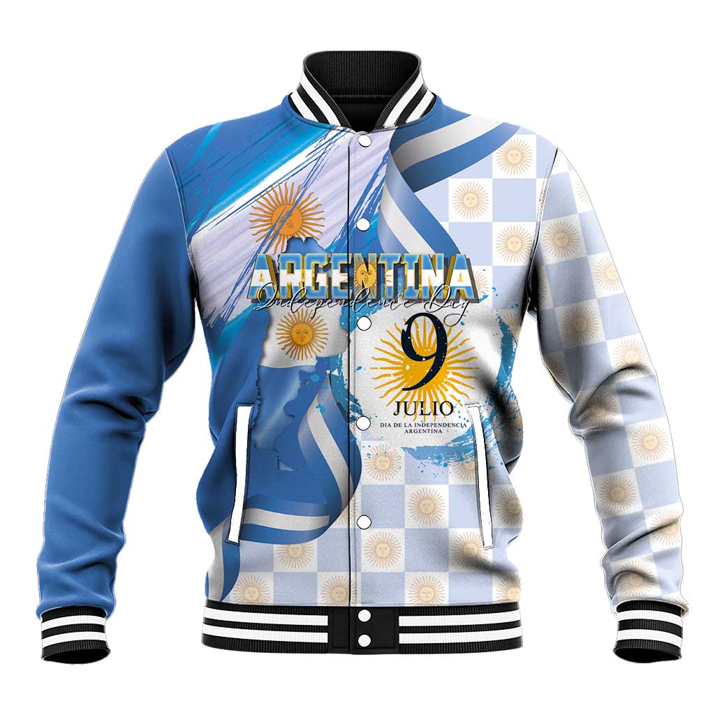 Argentina Independence Day Baseball Jacket - Día de la Independencia Brush and Grunge Style