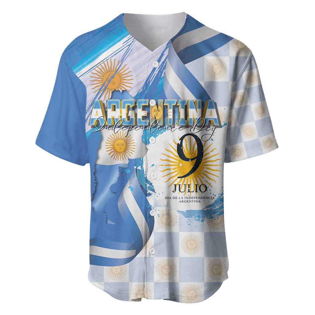 Argentina Independence Day Baseball Jersey - Día de la Independencia Brush and Grunge Style