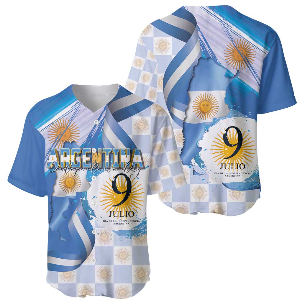 Argentina Independence Day Baseball Jersey - Día de la Independencia Brush and Grunge Style