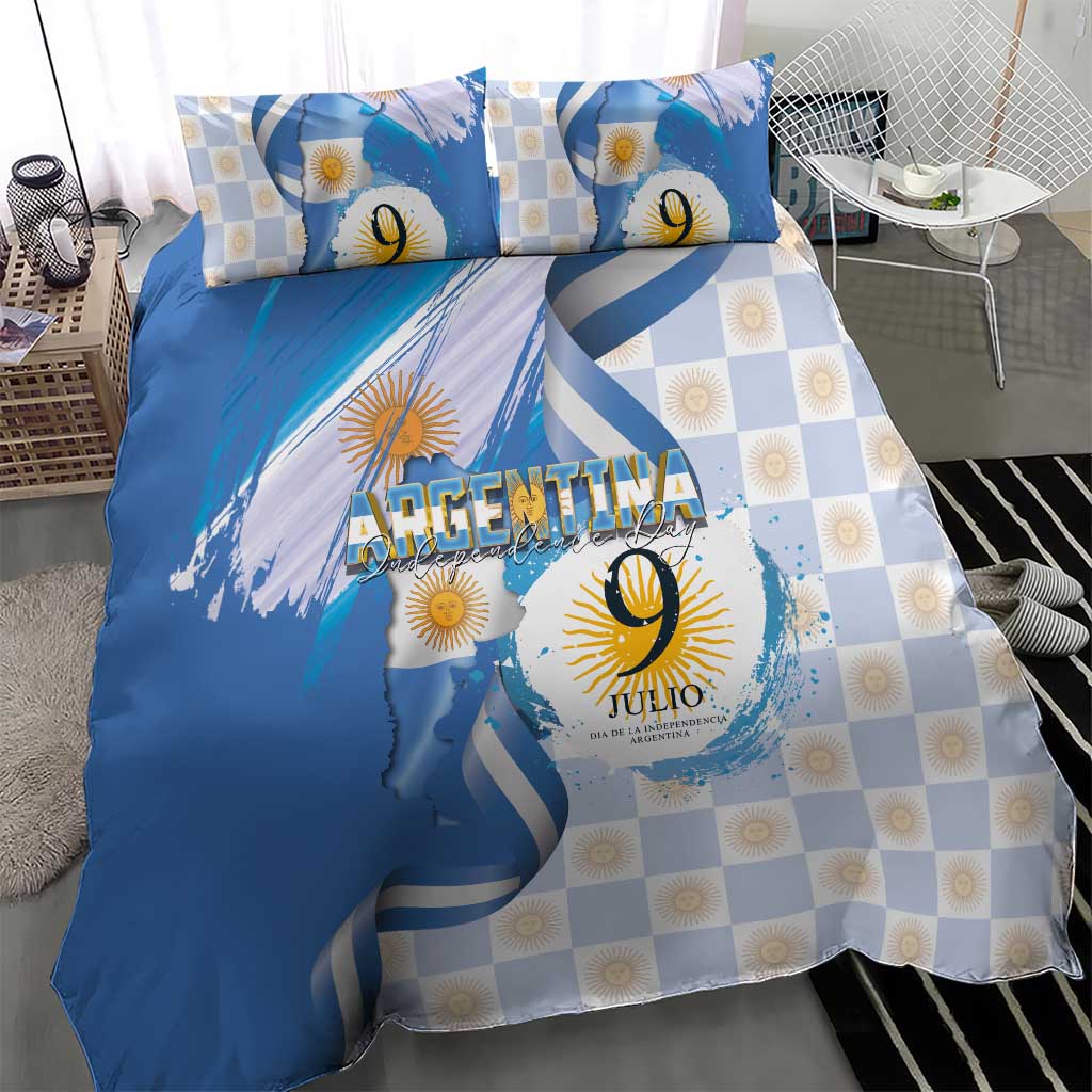 Argentina Independence Day Bedding Set - Día de la Independencia Brush and Grunge Style