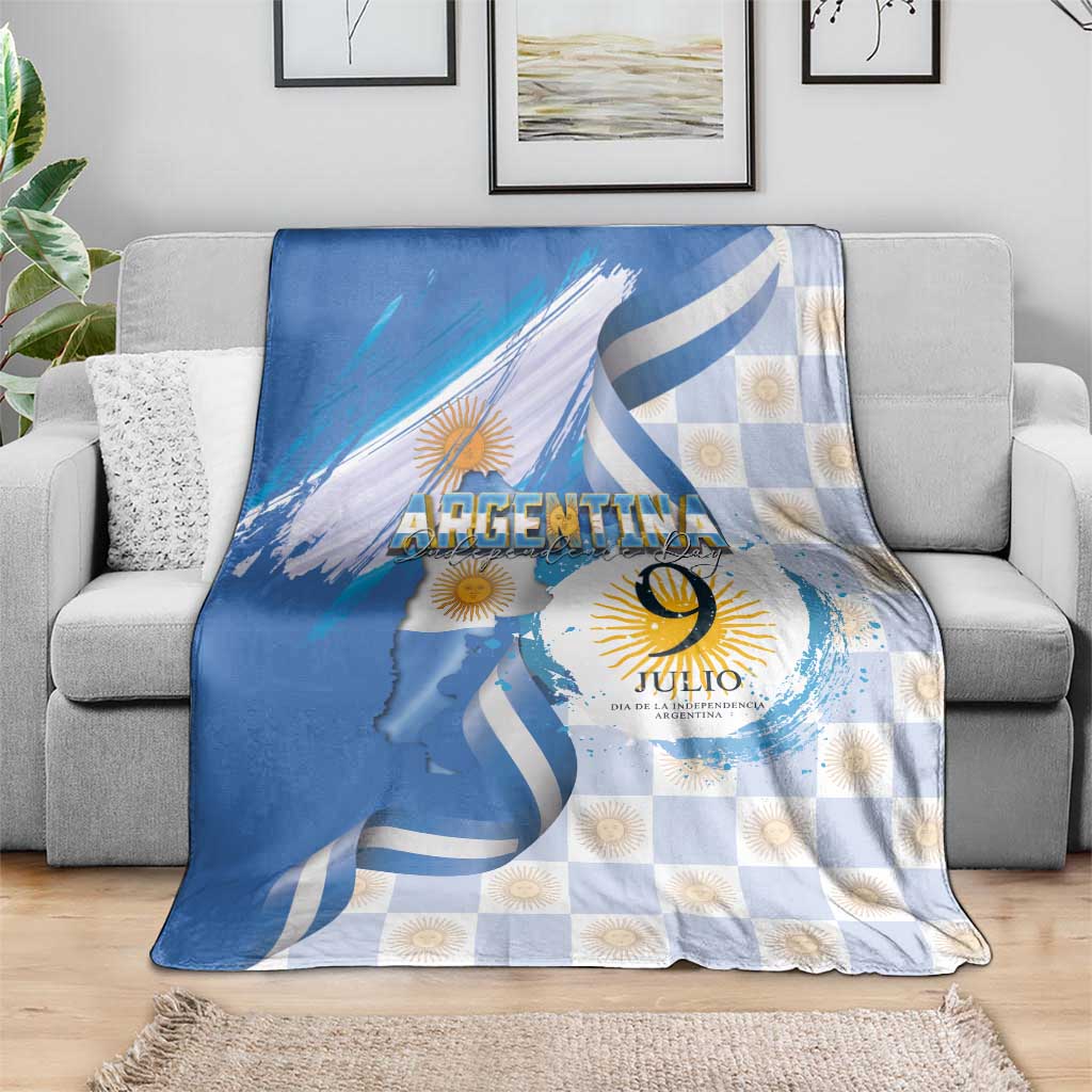 Argentina Independence Day Blanket - Día de la Independencia Brush and Grunge Style