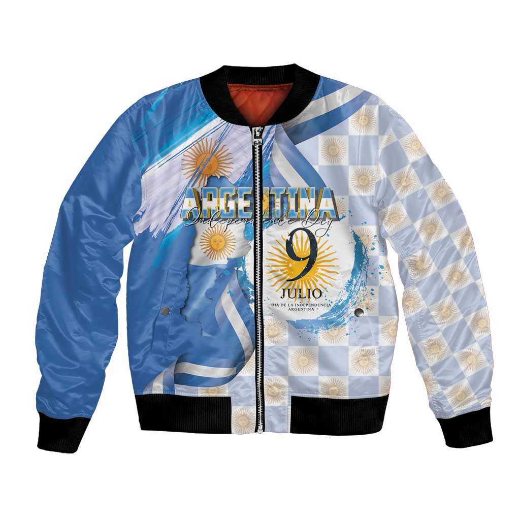 Argentina Independence Day Bomber Jacket - Día de la Independencia Brush and Grunge Style