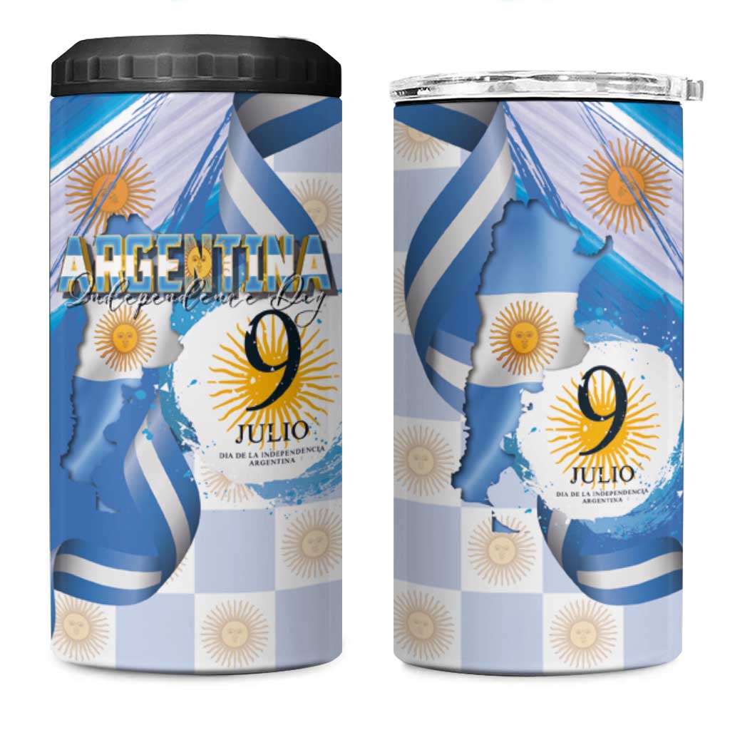 Argentina Independence Day 4 in 1 Can Cooler Tumbler - Día de la Independencia Brush and Grunge Style
