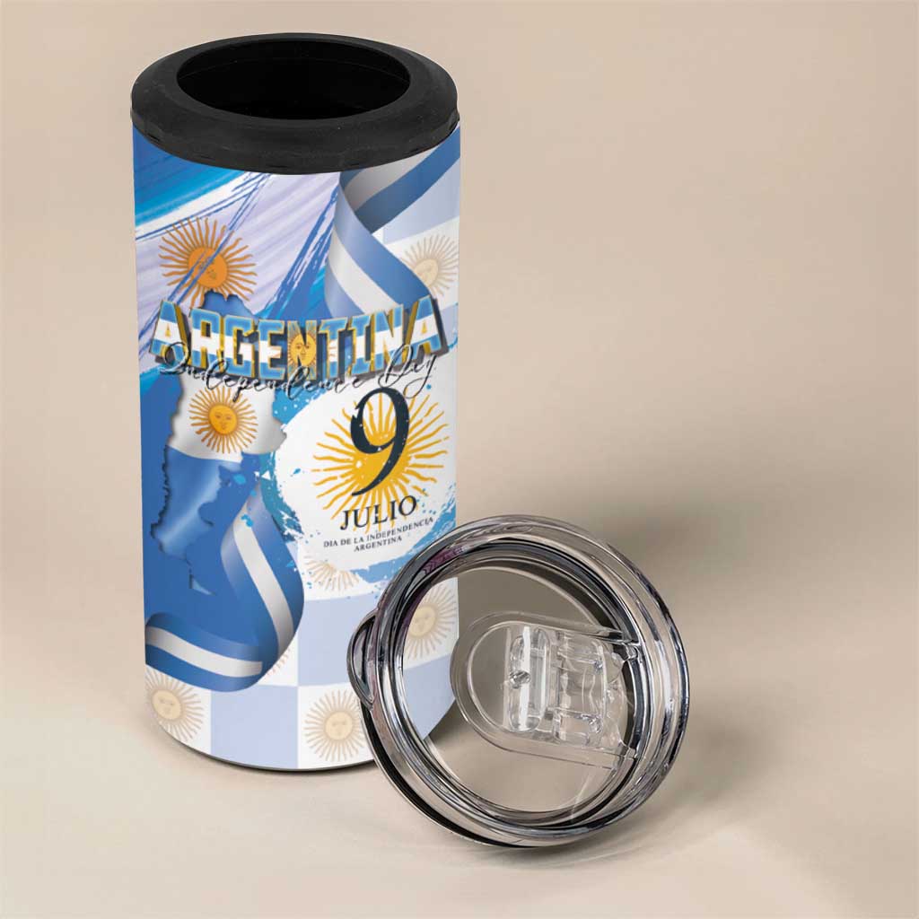 Argentina Independence Day 4 in 1 Can Cooler Tumbler - Día de la Independencia Brush and Grunge Style