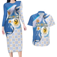 Argentina Independence Day Couples Matching Long Sleeve Bodycon Dress and Hawaiian Shirt - Día de la Independencia Brush and Grunge Style