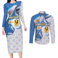 Argentina Independence Day Couples Matching Long Sleeve Bodycon Dress and Long Sleeve Button Shirt - Día de la Independencia Brush and Grunge Style