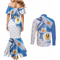 Argentina Independence Day Couples Matching Mermaid Dress and Long Sleeve Button Shirt - Día de la Independencia Brush and Grunge Style