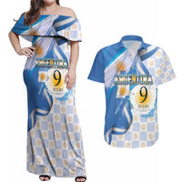 Argentina Independence Day Couples Matching Off Shoulder Maxi Dress and Hawaiian Shirt - Día de la Independencia Brush and Grunge Style