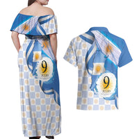 Argentina Independence Day Couples Matching Off Shoulder Maxi Dress and Hawaiian Shirt - Día de la Independencia Brush and Grunge Style