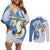 Argentina Independence Day Couples Matching Off Shoulder Short Dress and Long Sleeve Button Shirt - Día de la Independencia Brush and Grunge Style