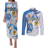 Argentina Independence Day Couples Matching Puletasi and Long Sleeve Button Shirt - Día de la Independencia Brush and Grunge Style
