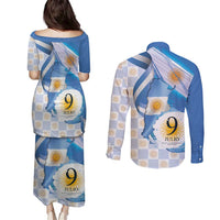 Argentina Independence Day Couples Matching Puletasi and Long Sleeve Button Shirt - Día de la Independencia Brush and Grunge Style