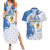 Argentina Independence Day Couples Matching Summer Maxi Dress and Hawaiian Shirt - Día de la Independencia Brush and Grunge Style