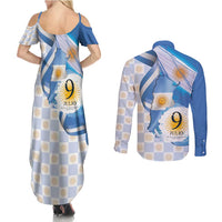 Argentina Independence Day Couples Matching Summer Maxi Dress and Long Sleeve Button Shirt - Día de la Independencia Brush and Grunge Style