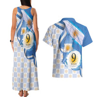 Argentina Independence Day Couples Matching Tank Maxi Dress and Hawaiian Shirt - Día de la Independencia Brush and Grunge Style