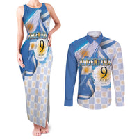 Argentina Independence Day Couples Matching Tank Maxi Dress and Long Sleeve Button Shirt - Día de la Independencia Brush and Grunge Style