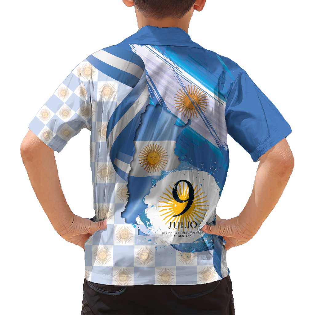 Argentina Independence Day Family Matching Long Sleeve Bodycon Dress and Hawaiian Shirt - Día de la Independencia Brush and Grunge Style