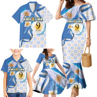 Argentina Independence Day Family Matching Mermaid Dress and Hawaiian Shirt - Día de la Independencia Brush and Grunge Style