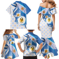 Argentina Independence Day Family Matching Mermaid Dress and Hawaiian Shirt - Día de la Independencia Brush and Grunge Style