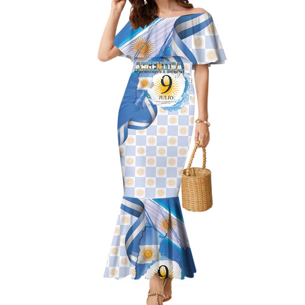 Argentina Independence Day Family Matching Mermaid Dress and Hawaiian Shirt - Día de la Independencia Brush and Grunge Style