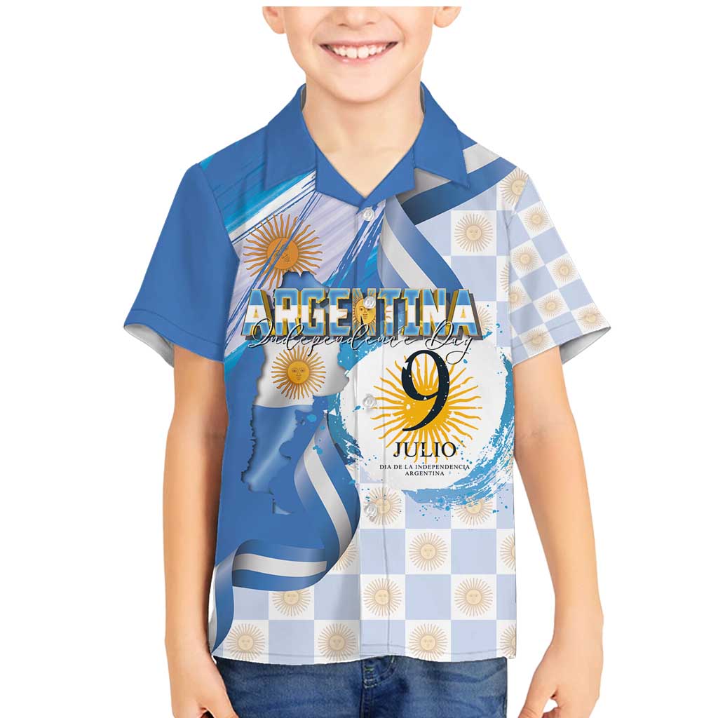 Argentina Independence Day Family Matching Mermaid Dress and Hawaiian Shirt - Día de la Independencia Brush and Grunge Style