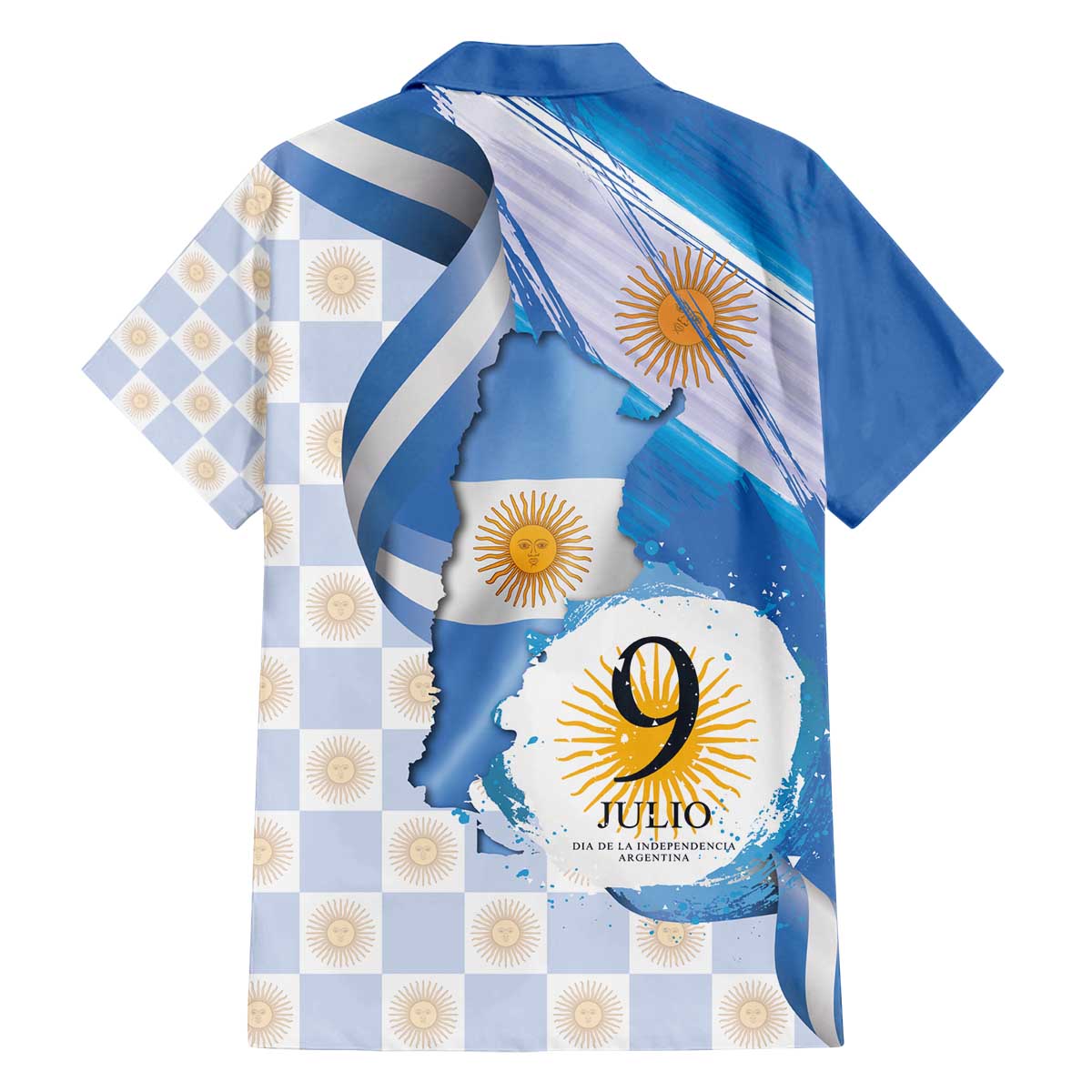 Argentina Independence Day Family Matching Off The Shoulder Long Sleeve Dress and Hawaiian Shirt - Día de la Independencia Brush and Grunge Style