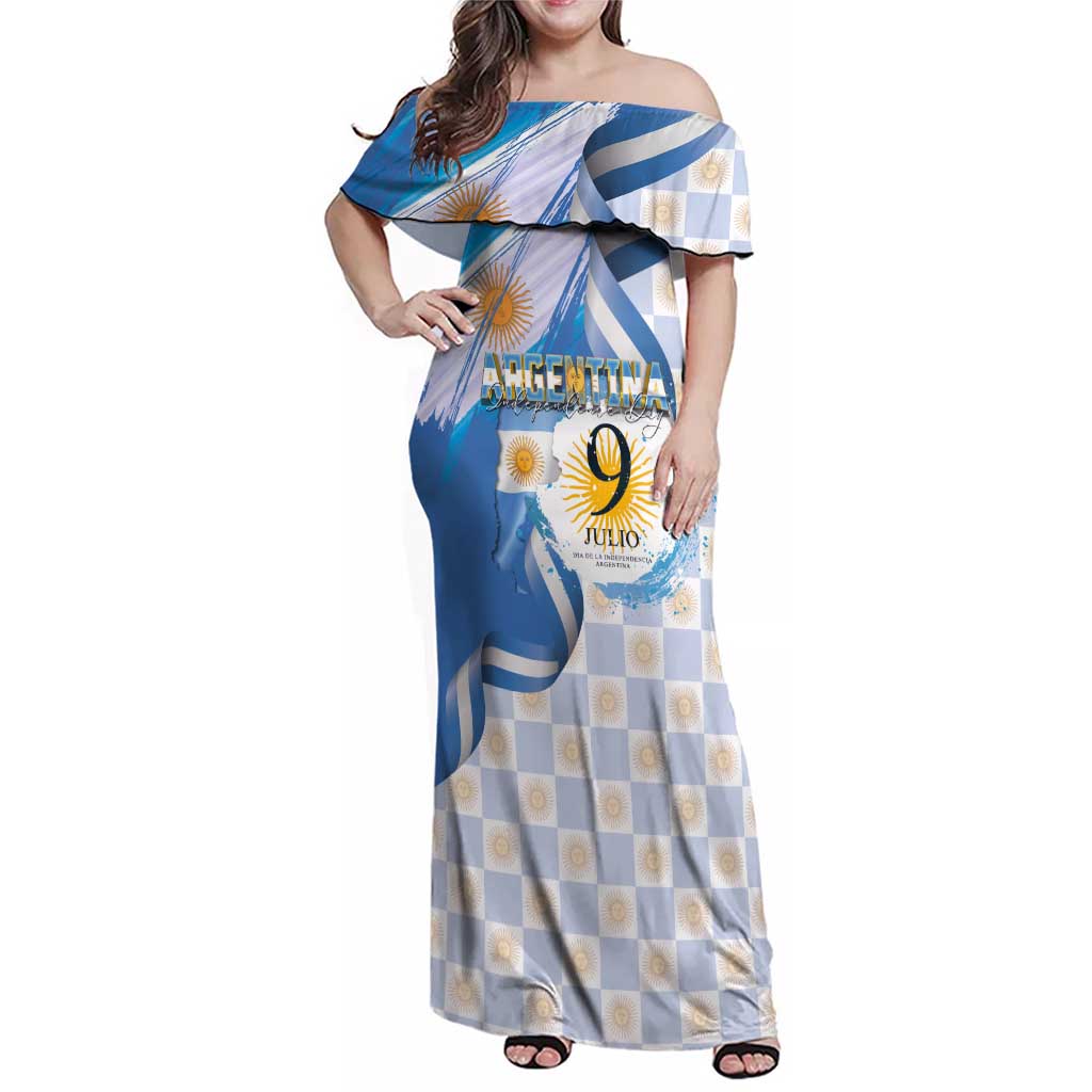 Argentina Independence Day Family Matching Off Shoulder Maxi Dress and Hawaiian Shirt - Día de la Independencia Brush and Grunge Style