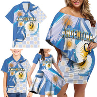 Argentina Independence Day Family Matching Off Shoulder Short Dress and Hawaiian Shirt - Día de la Independencia Brush and Grunge Style