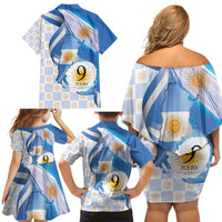 Argentina Independence Day Family Matching Off Shoulder Short Dress and Hawaiian Shirt - Día de la Independencia Brush and Grunge Style