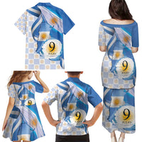 Argentina Independence Day Family Matching Puletasi and Hawaiian Shirt - Día de la Independencia Brush and Grunge Style