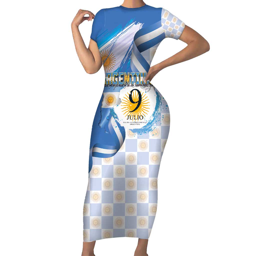 Argentina Independence Day Family Matching Short Sleeve Bodycon Dress and Hawaiian Shirt - Día de la Independencia Brush and Grunge Style