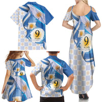 Argentina Independence Day Family Matching Summer Maxi Dress and Hawaiian Shirt - Día de la Independencia Brush and Grunge Style